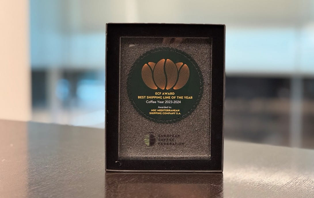 MSC’s Award Plaque “Best Shipping Line of the Year” for 2023-2024 from the European Coffee Federation.